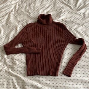 Chic Chocolate Ribbed Turtleneck Sweater